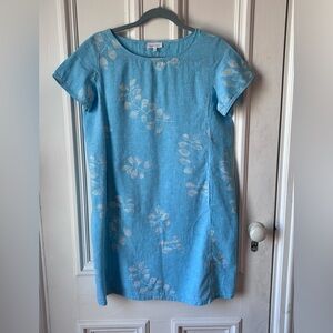 Women’s Habitat Linen Blend Tunic Botanical Print , Pockets Aqua Size Medium